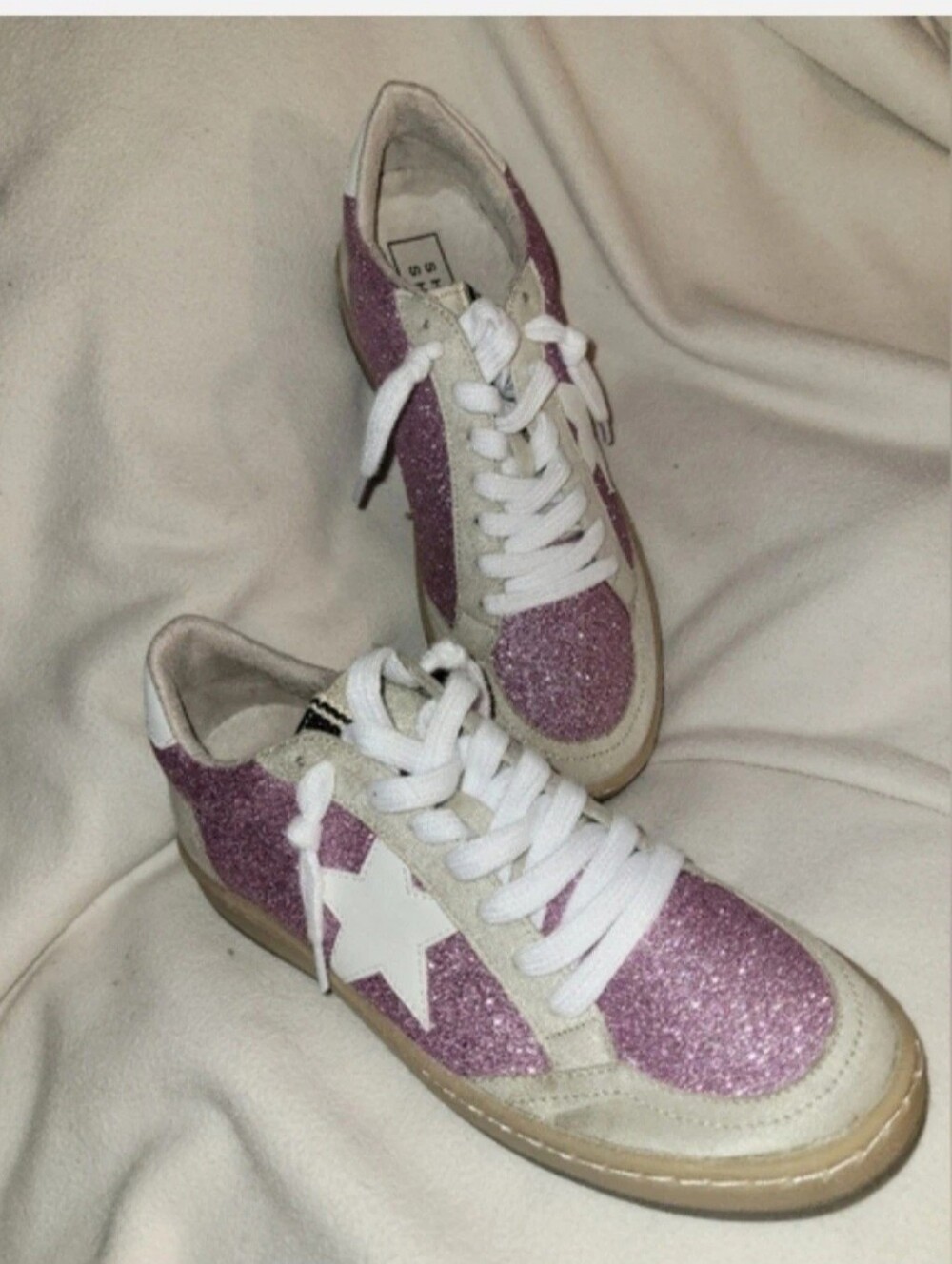 ShuShop Piera Pink Glitter Sneakers Retro-inspired Low-top White Star 8.5 NWOT?